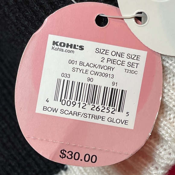 NWT SO BLACK & IVORY SCARF WITH BOW ACCENT - Picture 8 of 8